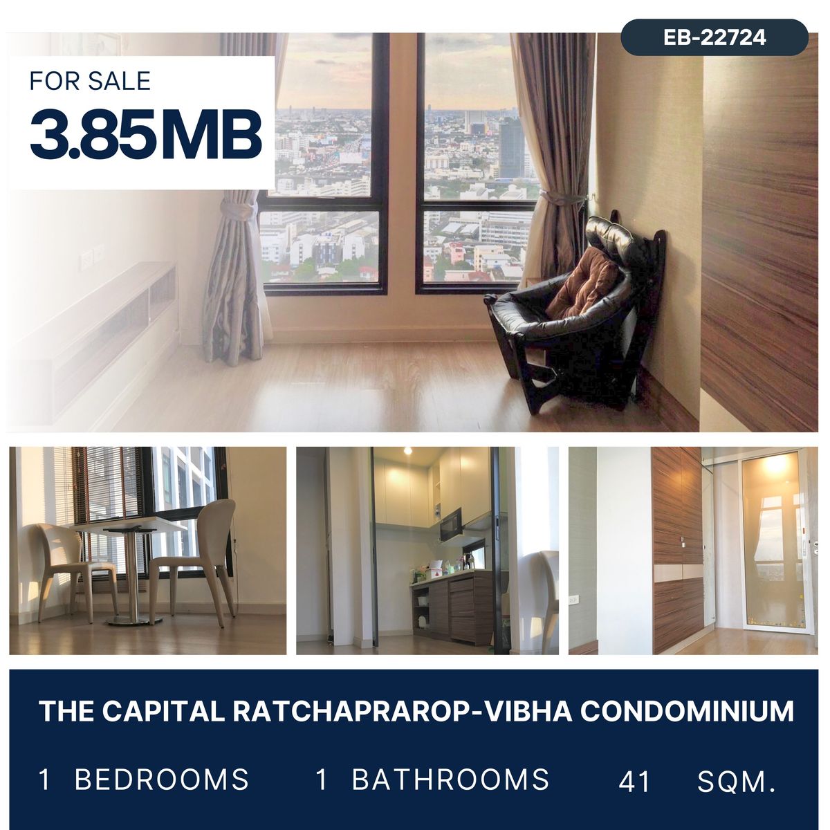 For SaleCondoRatchathewi,Phayathai : Dont miss the big room, the best price in the building !! The Capital Ratchaprop-Vipha (1B1B 41SQM) Sale 3.85MB Tel.0970986763 K.VIVI