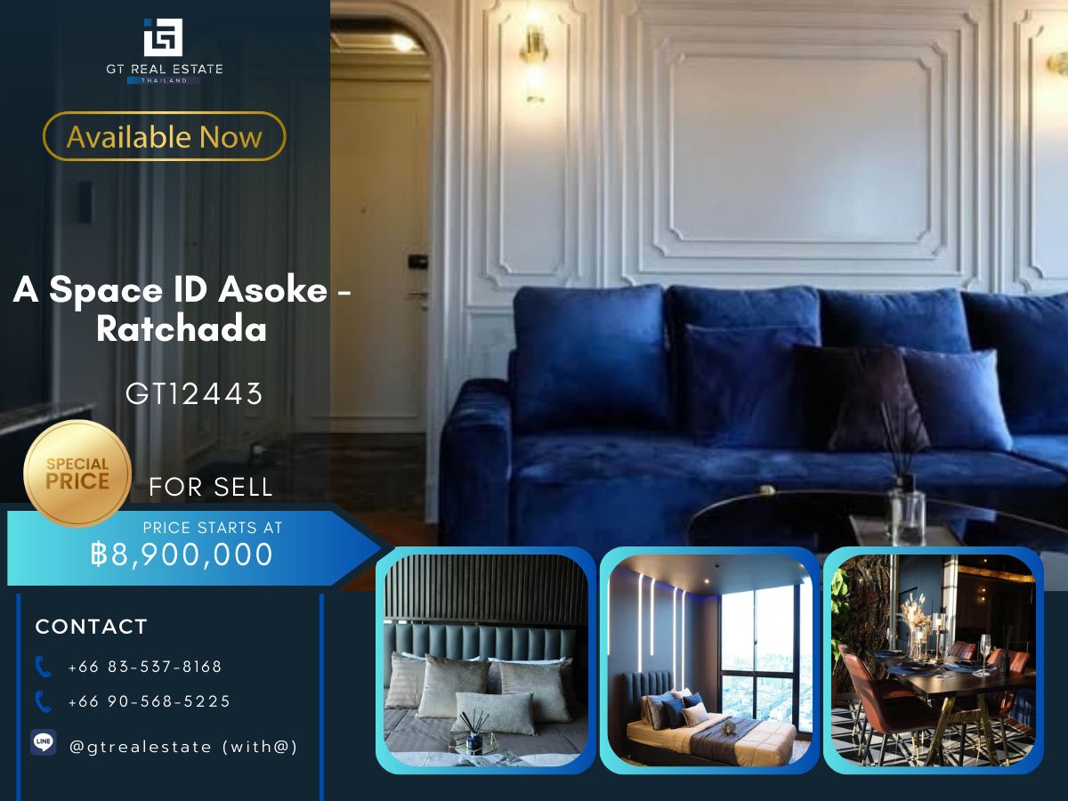 For SaleCondoRama9, Petchburi, RCA : Condo A Space ID Asoke - Ratchada. Beautiful room, complete furniture.