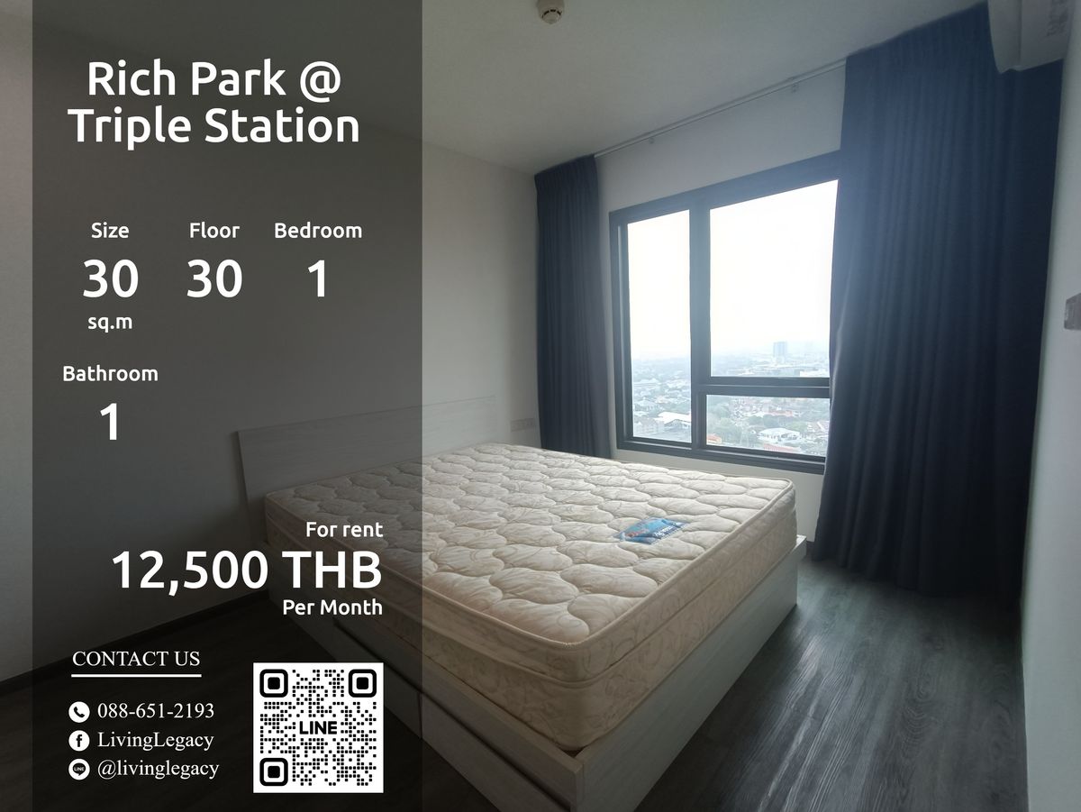 For RentCondoPattanakan, Srinakarin : Lu2ynkyi Condo for Rich Park @ Triple Station 30 sq.m., Floor 30 Line ID: @LivingLegacy