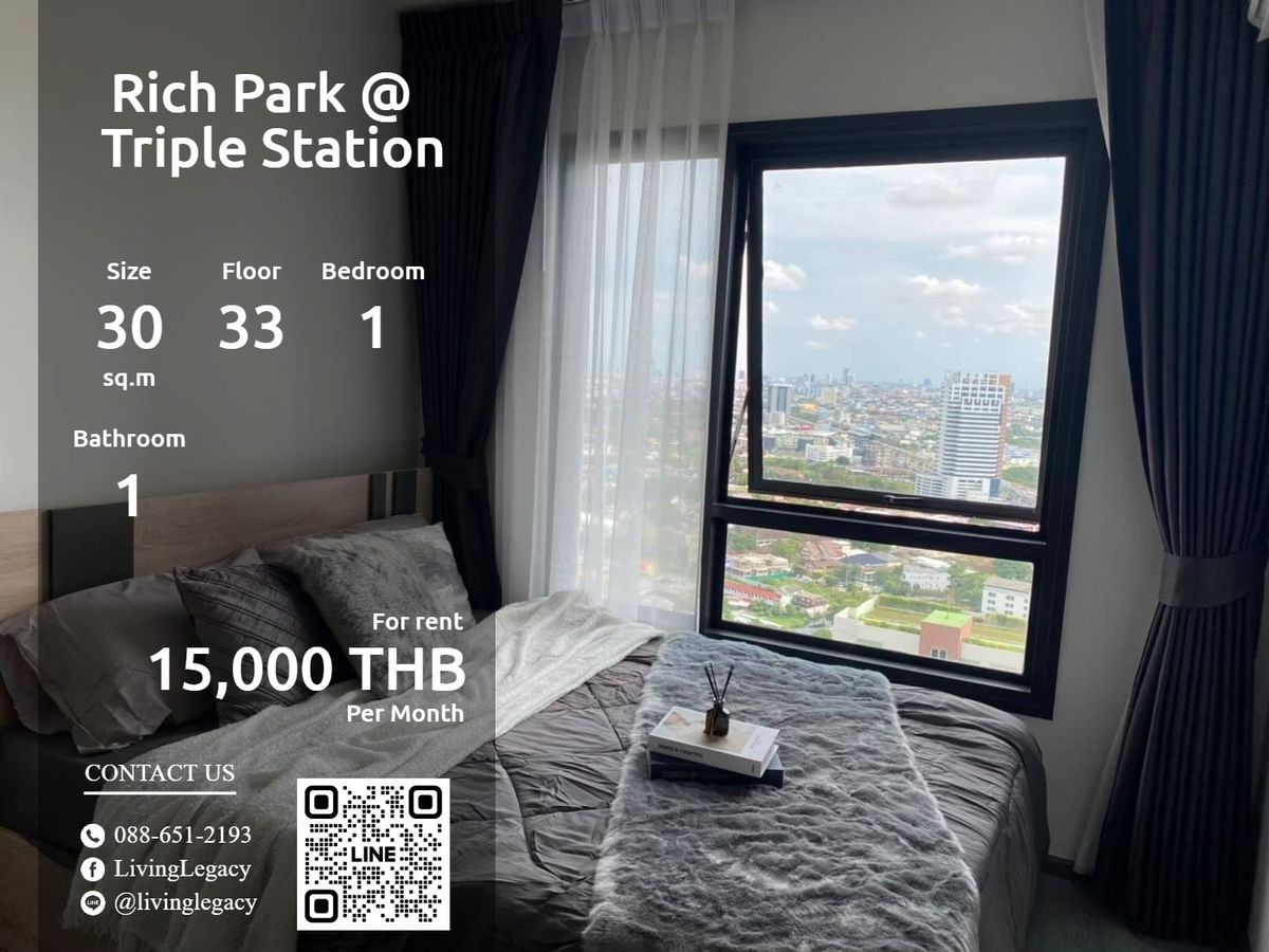 For RentCondoPattanakan, Srinakarin : LSVMY41J Condo for Rich Park @ Triple Station 30 sq.m., Floor 33 Line ID: @livingLegacy