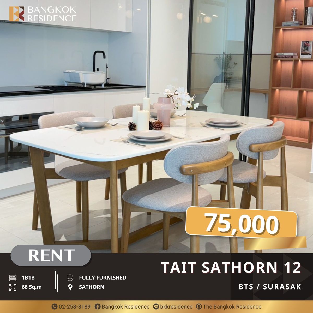 For RentCondoSathorn, Narathiwat : Tait 12, High-End Luxury Condo in a Prime Location near BTS Surasak