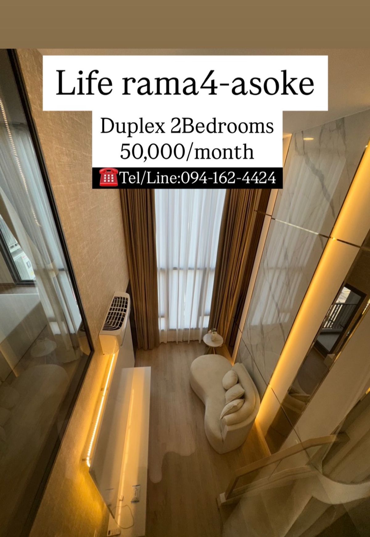 For RentCondoKhlongtoei, Kluaynamthai : Life Rama4-ASOKE ,, Duplex 2BED ,, 50,000 ,, @mrt Queen Sirikit ,, ☎️Tel/Line: 094-162-4424