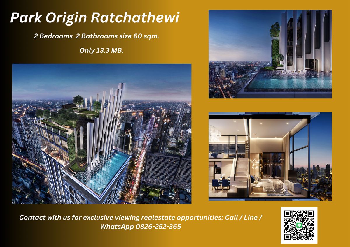 ขายคอนโดราชเทวี พญาไท : For sale 2 Bedroom corner unit at PARK ORIGIN RATCHATHEWI 