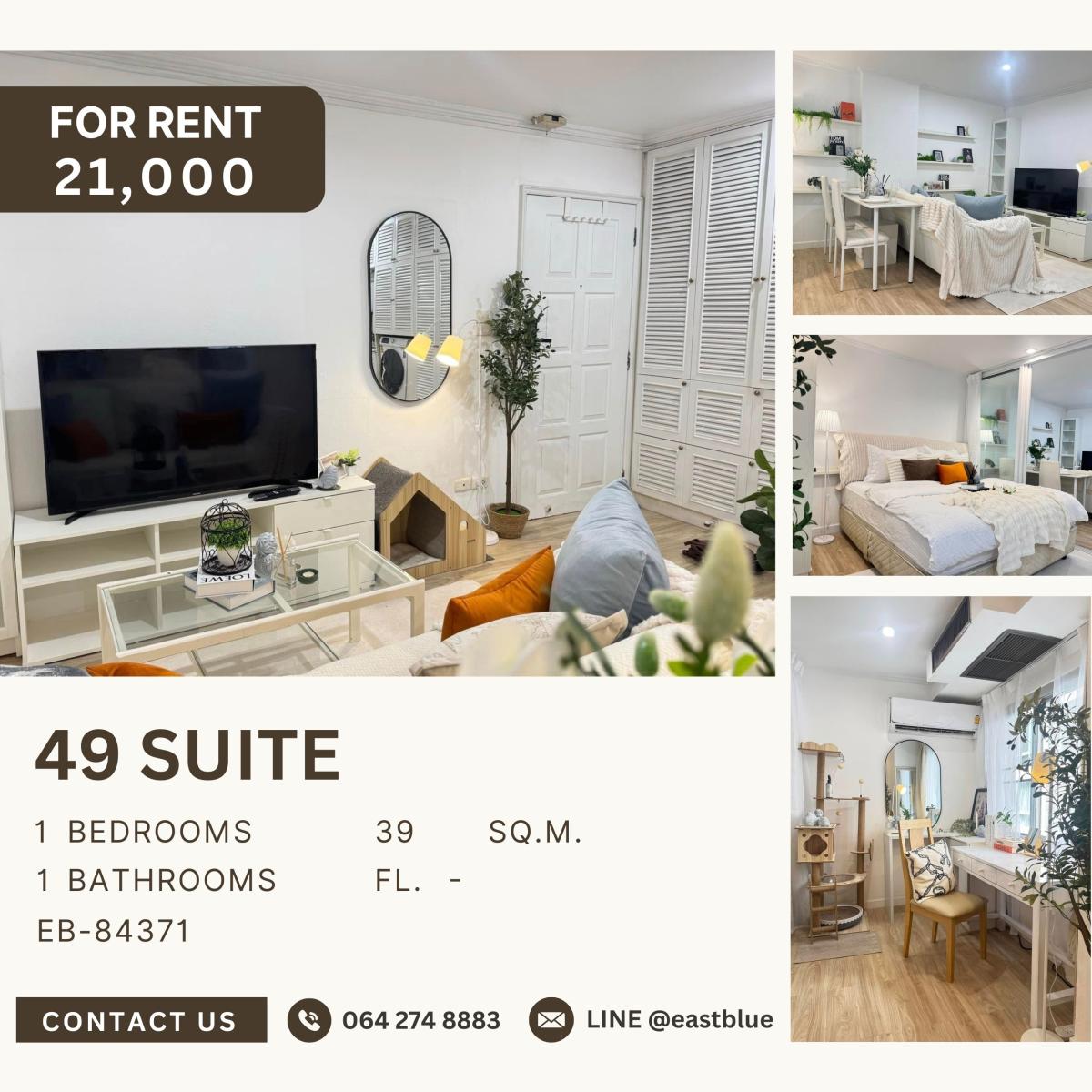 For RentCondoSukhumvit, Asoke, Thonglor : 49 Suite, 1 bed, 21000 per month