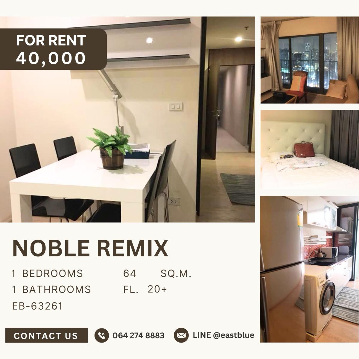 For RentCondoSukhumvit, Asoke, Thonglor : Noble Remix, 1 bed, 40000 per month