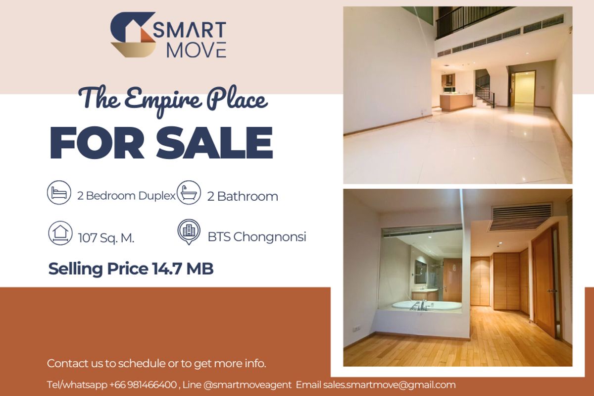 For SaleCondoSathorn, Narathiwat : 🔥Code C20221201708 ....... The Empire Place for sale, 2 bedrooms, 2 bathrooms, Duplex, high class, some parts, special price !! 🔥