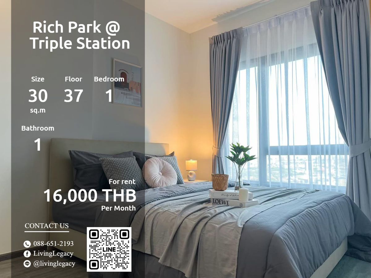 For RentCondoPattanakan, Srinakarin : LWITB5NY Condo for Rich Park @ Triple Station 30 sq.m., 37 floor, Line ID: @livingLegacy