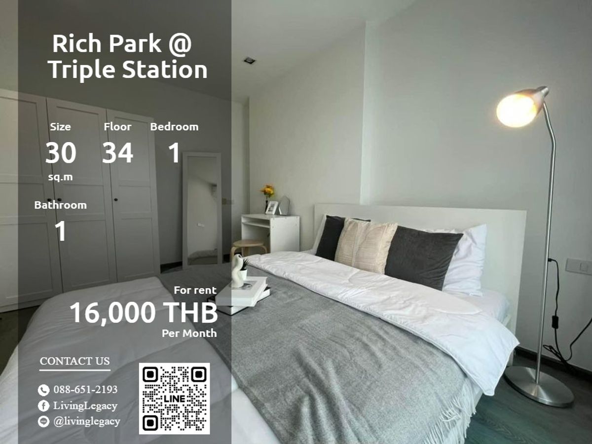 For RentCondoPattanakan, Srinakarin : LS31U6OO Condo for Rich Park @ Triple Station 30 sq.m. Floor 34 Line ID: @livingLegacy