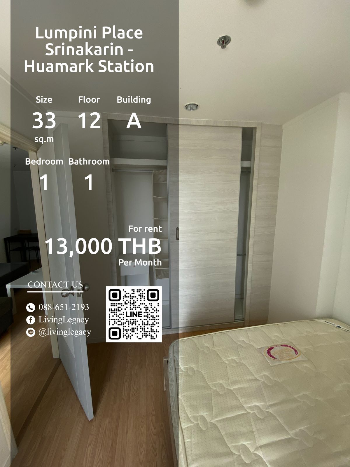 For RentCondoPattanakan, Srinakarin : LT475UEG Condo for rent Lumpini Place Srinakarin - Huamark Station 33 sq.m., 12th floor, Line ID: @livingLegacy