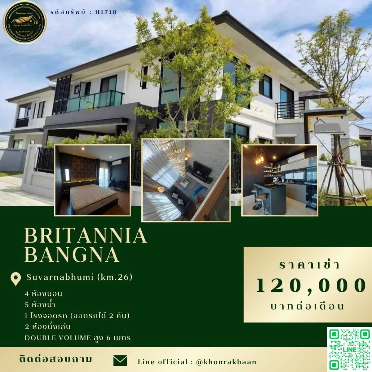 ให้เช่าบ้านบางนา แบริ่ง ลาซาล : RENT รหัสทรัพย์ : H1718 🏡 โครงการ Britannia Bangna Suvarnabhumi (km.26) 🏡