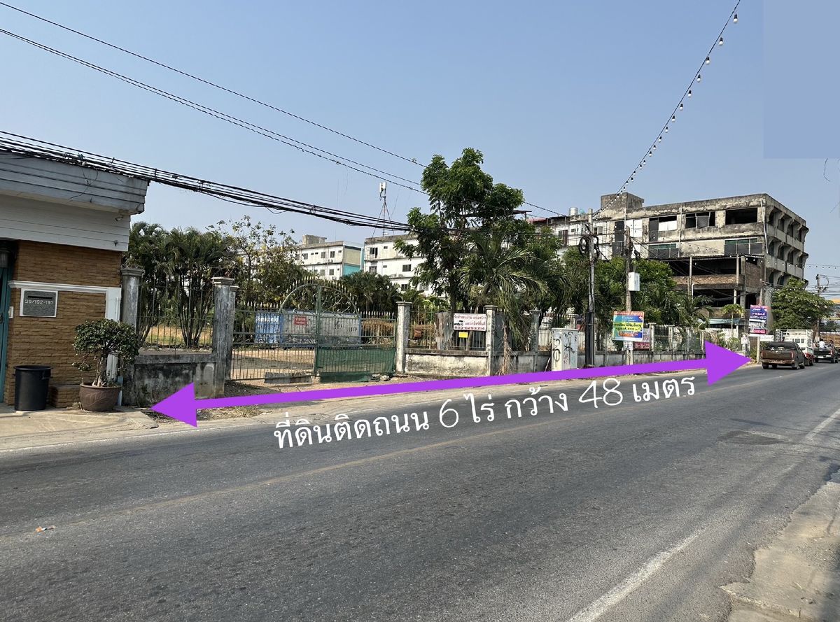 For RentLandPathum Thani,Rangsit, Thammasat : Land for rent on 6 rai road, near Nimit Mai Road, Lam Luk Ka Khlong 7, Pathum Thani.