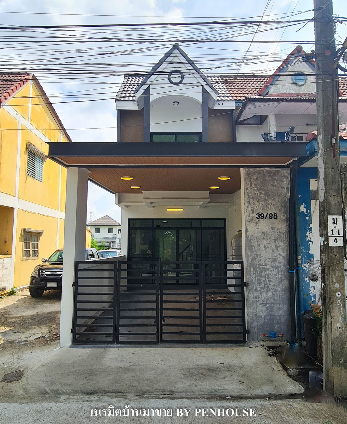 For SaleTownhomeMin Buri, Romklao : 2 -story townhouse for sale behind the corner of Nong Chok area, Maha Fortune 2, Mitmaitri Road, 8,8/1 renovated, new furniture, full furniture Ready