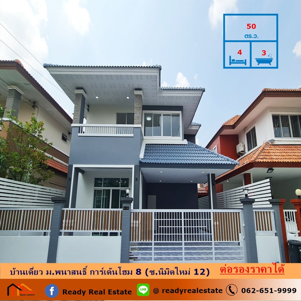 For SaleHouseMin Buri, Romklao : House for sale, 50 sq.w., Phananon Garden Home 8 (Soi Nimit New 12), new renovated, beautiful, ready to stay. Can negotiate