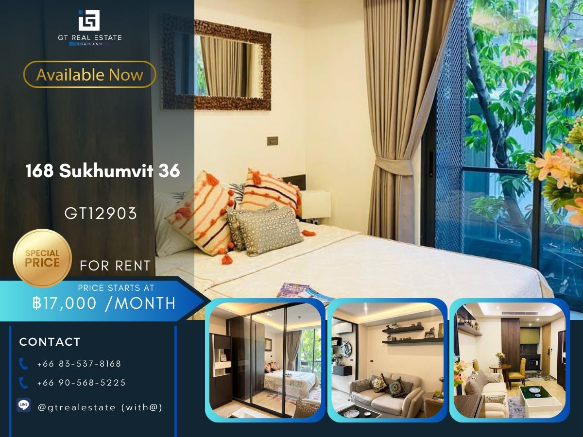 For RentCondoSukhumvit, Asoke, Thonglor : Condo 168 Sukhumvit 36 ​​is convenient to travel near the BTS train. There is a full furniture shuttle. Ready to stay immediately 
 
