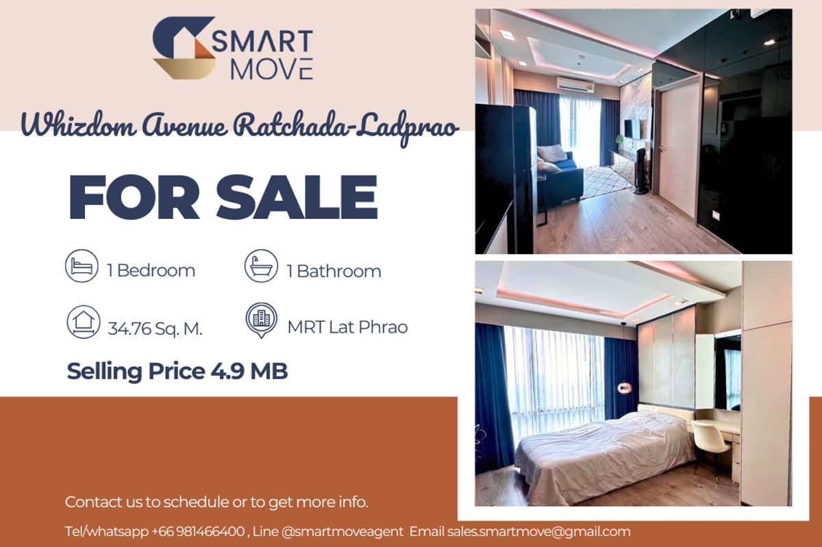 ขายคอนโดลาดพร้าว เซ็นทรัลลาดพร้าว : 🔥 สำหรับขาย !! 🔥 Code C20250400020..........Whizdom Avenue Ratchada-Ladprao, 1 ห้องนอน, 1 ห้องน้ำ, ชั้นสูง, ห้องทิศใต้, แต่งครบ, ราคาพิเศษ!!📣📣