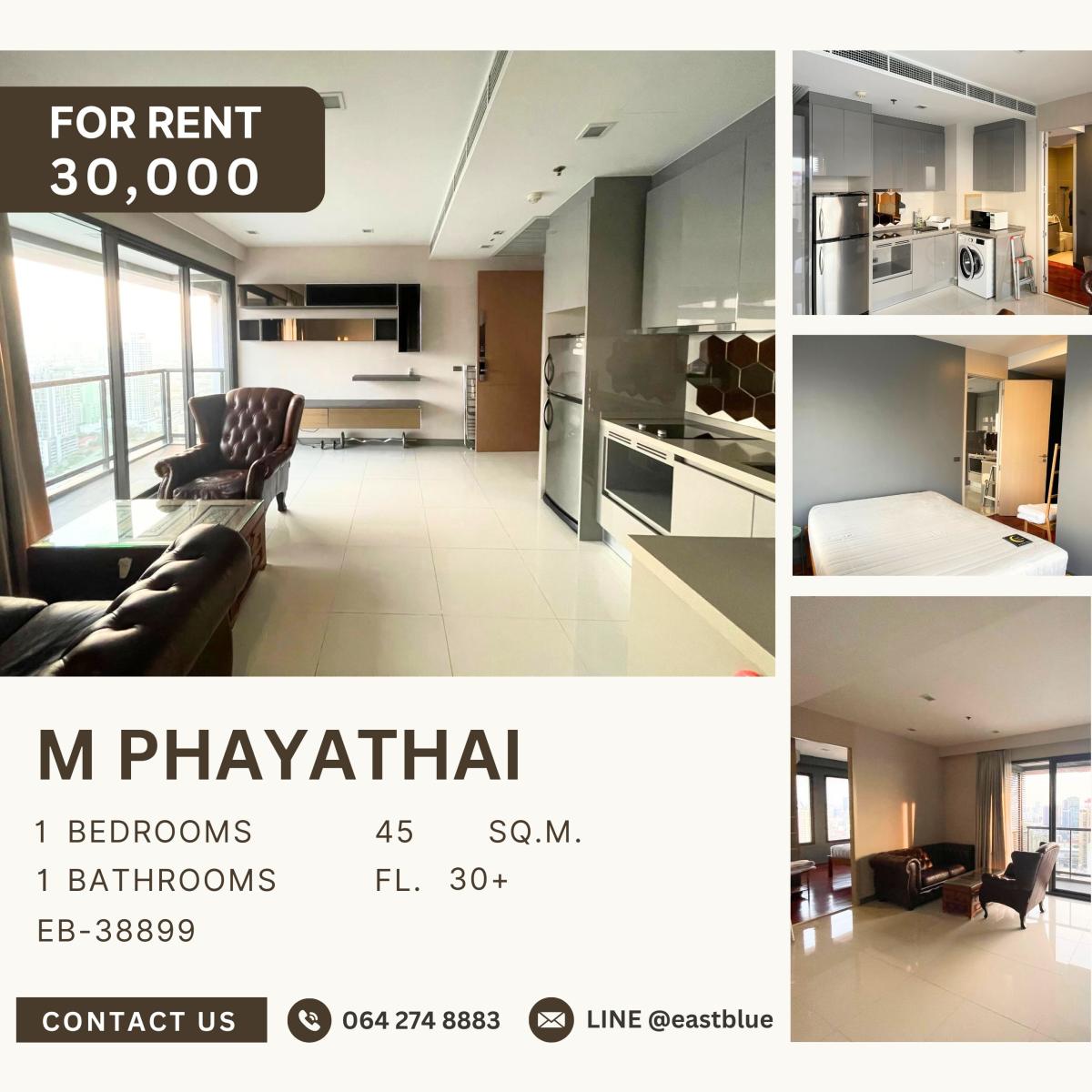 For RentCondoRatchathewi,Phayathai : M Phayathai, 1  bed,  30000  per month
