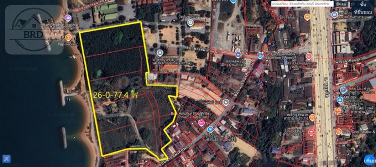 For SaleLandPattaya, Bangsaen, Chonburi : Land for sale in the Golden Nava Tian, ​​Pattaya, area 26-0-77.4 rai. Sell 100 million baht per rai.