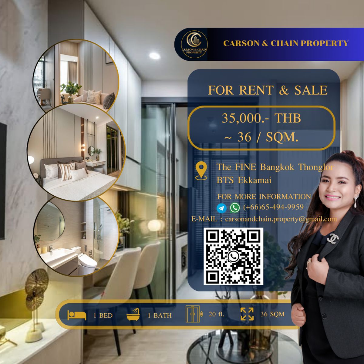 ให้เช่าคอนโดสุขุมวิท อโศก ทองหล่อ : The FINE Bangkok Thonglor - Ekamai 