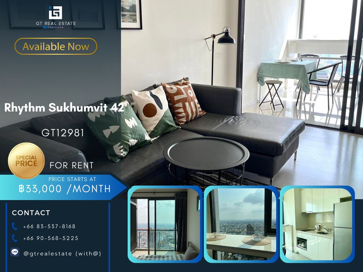 For RentCondoSukhumvit, Asoke, Thonglor : Rhythm Sukhumvit 42 condo, convenient transportation near BTS Complete furniture Ready to stay immediately 
 
