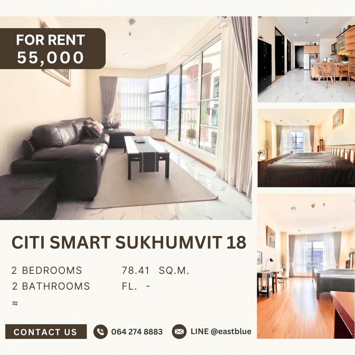 For RentCondoSamut Prakan,Samrong : Citi Smart Sukhumvit 18, 2 bed, 55000 per month