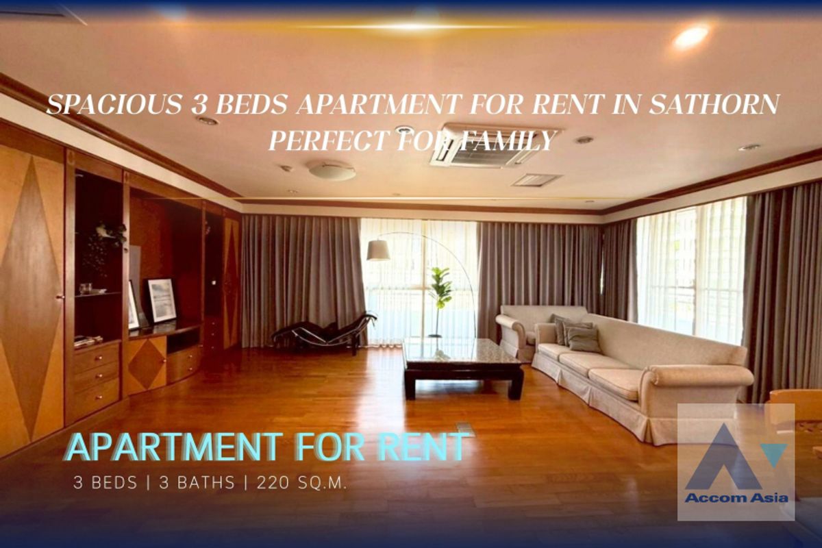 ให้เช่าสาทร นราธิวาส : 🔼 AccomA 🔽 Pet friendly 3 Bedrooms Apartment for Rent in Sathorn, Bangkok near BTS Chong Nonsi at Classic Contemporary Style (1000603)