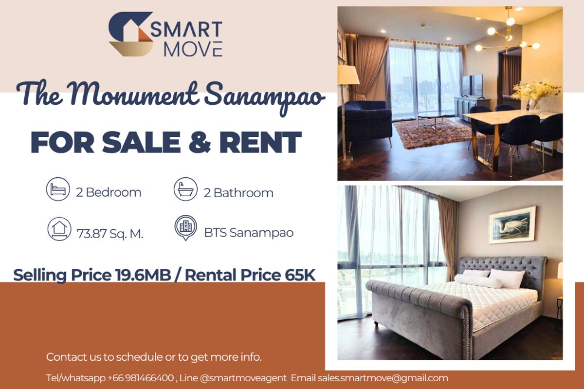 CondoAri,Anusaowaree : For Sale - Rent !! Code C20230209437.......The Monument Sanampao, 2 bedrooms, 2 bathrooms, East Facing, high floor 19+, With bathtub, City View, furnished, ready to move in, Special Deal!!