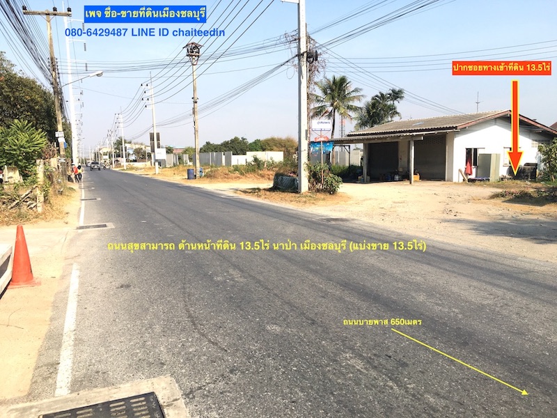 For SaleLandPattaya, Bangsaen, Chonburi : Land for sale in Na Pa, Mueang Chon Buri, area 13.5 rai, near Amata City Chonburi Industrial Estate.