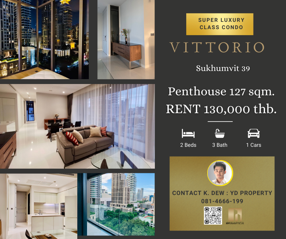 ให้เช่าคอนโดสุขุมวิท อโศก ทองหล่อ : Rent : Best Deal!! VITTORIO SUKHUMVIT 39 I 2 Bed 3 bath 127 sqm. - 130,000 thb. [ Modern Luxury Decor/ Ready to move in]