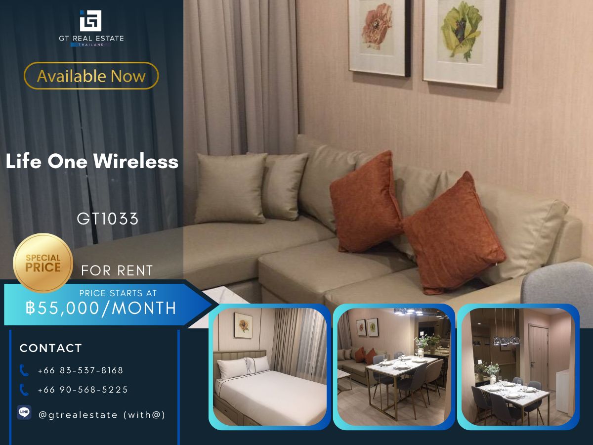 For RentCondoWitthayu, Chidlom, Langsuan, Ploenchit : 🌟Life One Wireless for rent 2 bedroom 63 sq.m. fl.40 price 45,000THB/month Fully furnished, Ready move in near BTS PloenChit🌟