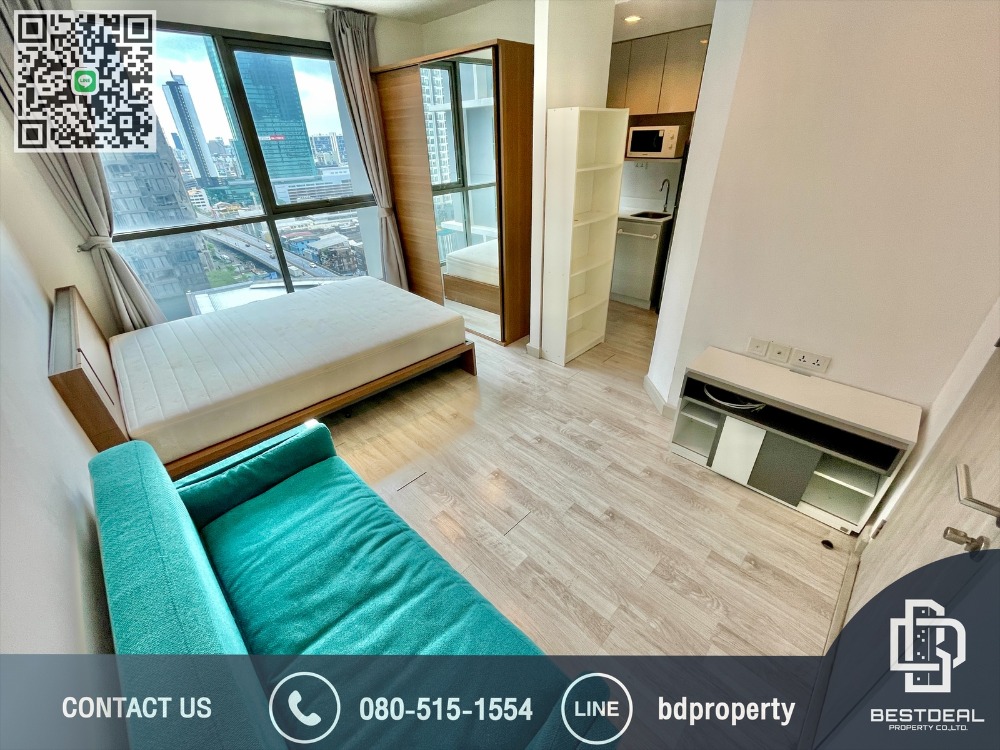 For RentCondoRama9, Petchburi, RCA : Bestdeal  FOR RENT Studio 22 sqm. Rental 13,000 THB /month CONDO “Ideo Mobi Rama 9” Near Phraram Kao 9 MRT Station 80 meters