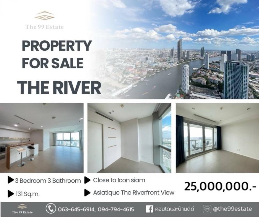 ขายคอนโดวงเวียนใหญ่ เจริญนคร : ขาย/Sale/卖 The River 3 Bedroom 3Bathroom river view side Luxurious High Floor near BTS Charoen Nakhon