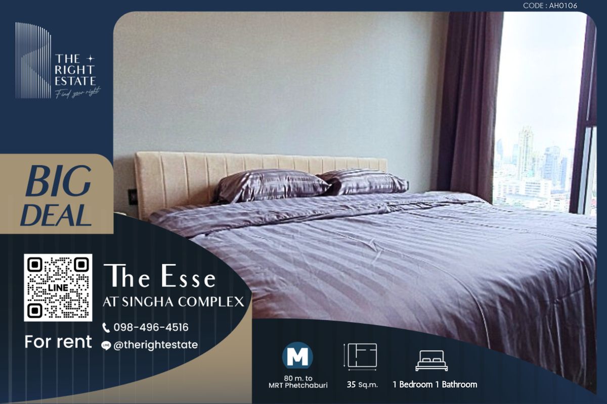 For RentCondoRama9, Petchburi, RCA : 🌿The Esse Singha Complex🌿 Nice room Nice decoration 🛏 1 Bed 1 Bath 48.14 sq.m, Price negotiable!!! - Close to MRT Phetchaburi