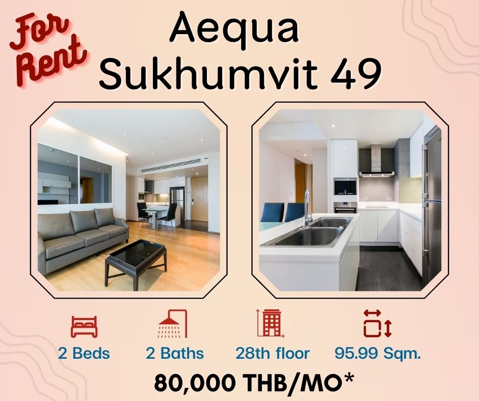 For RentCondoSukhumvit, Asoke, Thonglor : Condo for Rent Aequa Sukumvit 49 near BTS 2 Beds on 28th floor