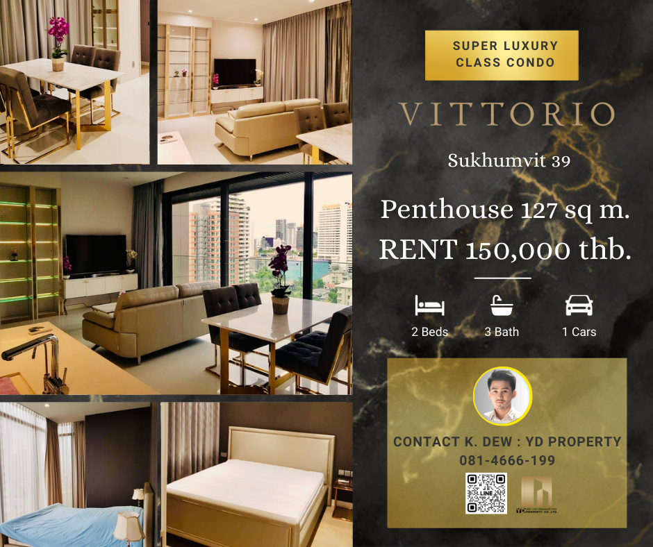 For RentCondoSukhumvit, Asoke, Thonglor : Rent : Best Deal!! VITTORIO SUKHUMVIT 39 I 2 Bed 3 bath 136 sqm. - 150,000 thb. [Luxury Fully Furnished/ Ready to move in]