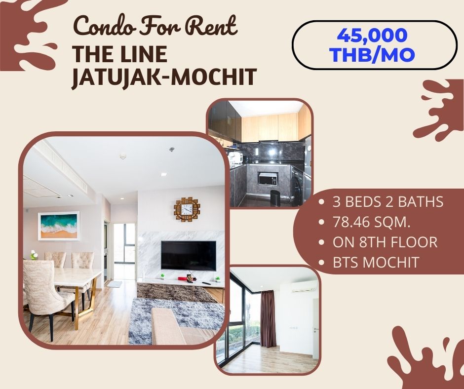 For RentCondoSapankwai,Jatujak : Condo For Rent THE LINE Jatujak-Mochit on 8th floor 3 Beds